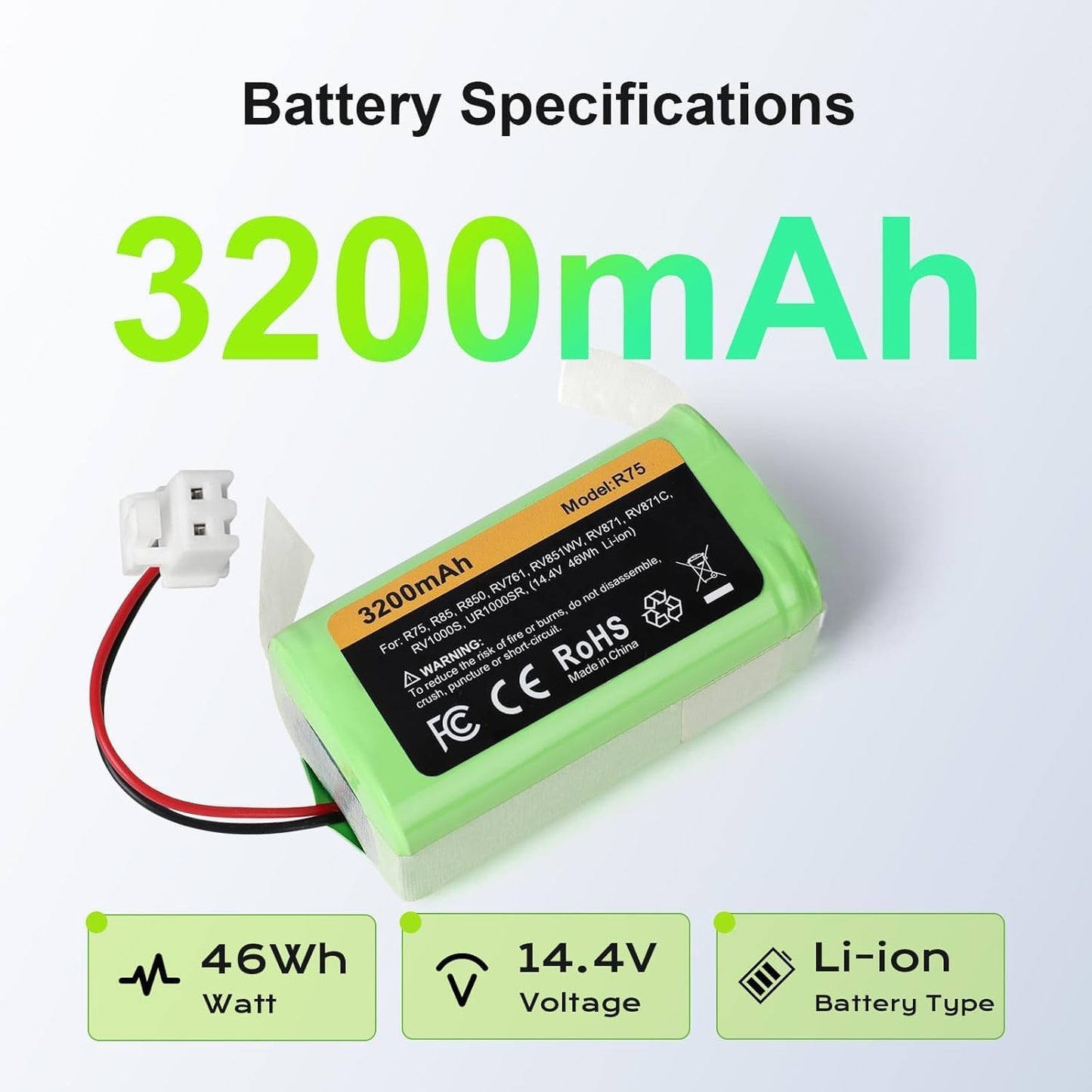Batería repuesto Shark Ion R75 R85 RV761 3200mAh