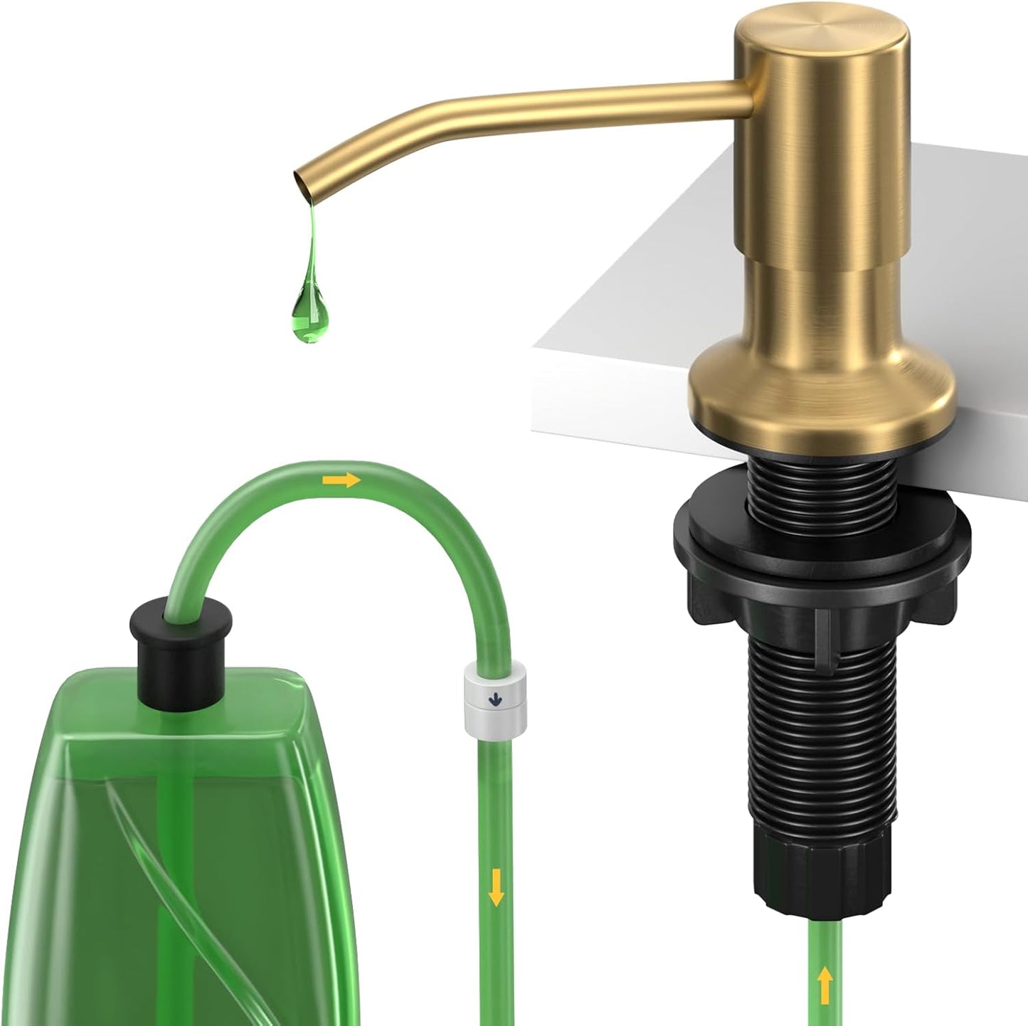 Dispensador jabón cocina dorado con extensión 47pulg