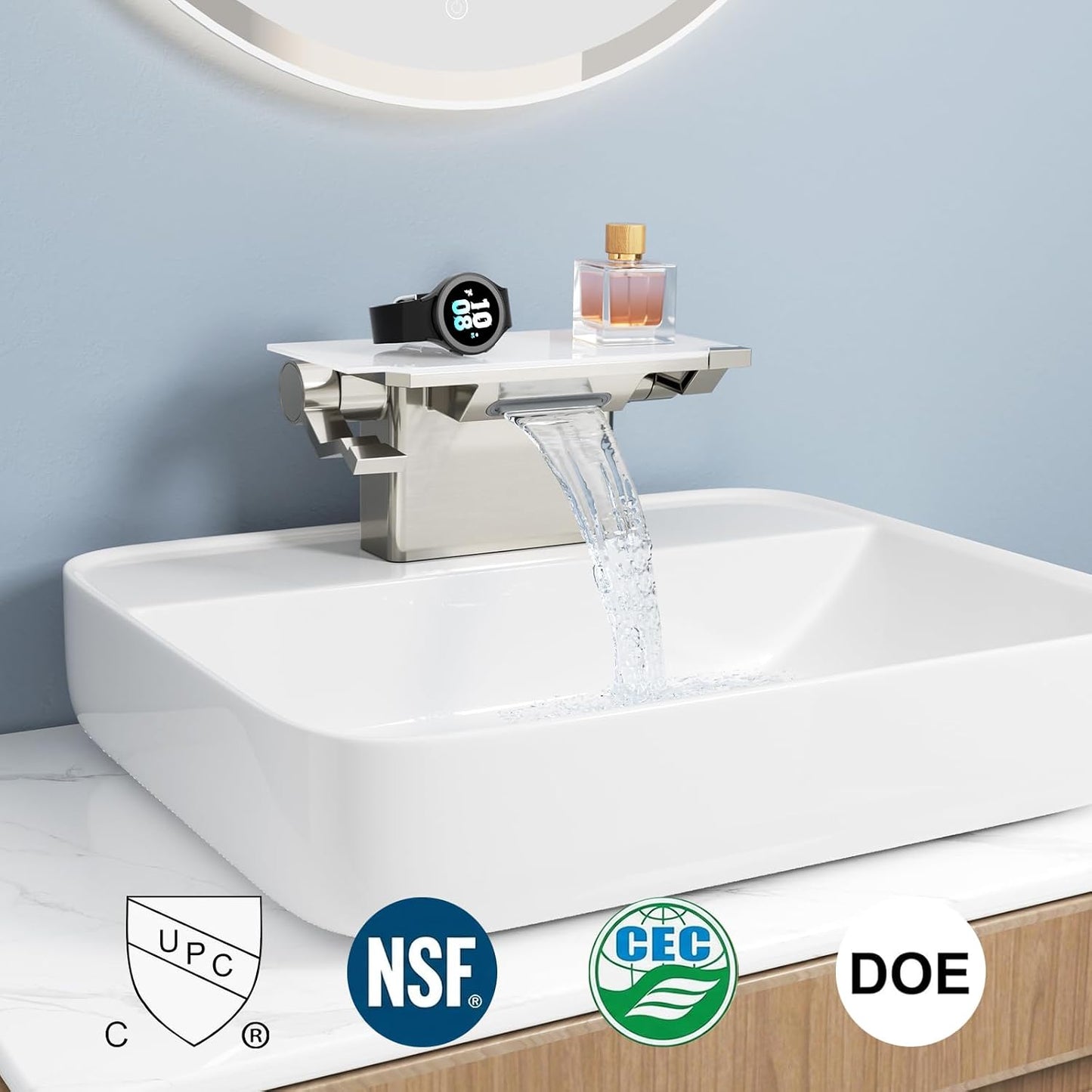 Grifo baño 2 manijas níquel cepillado 4pulg con drenaje