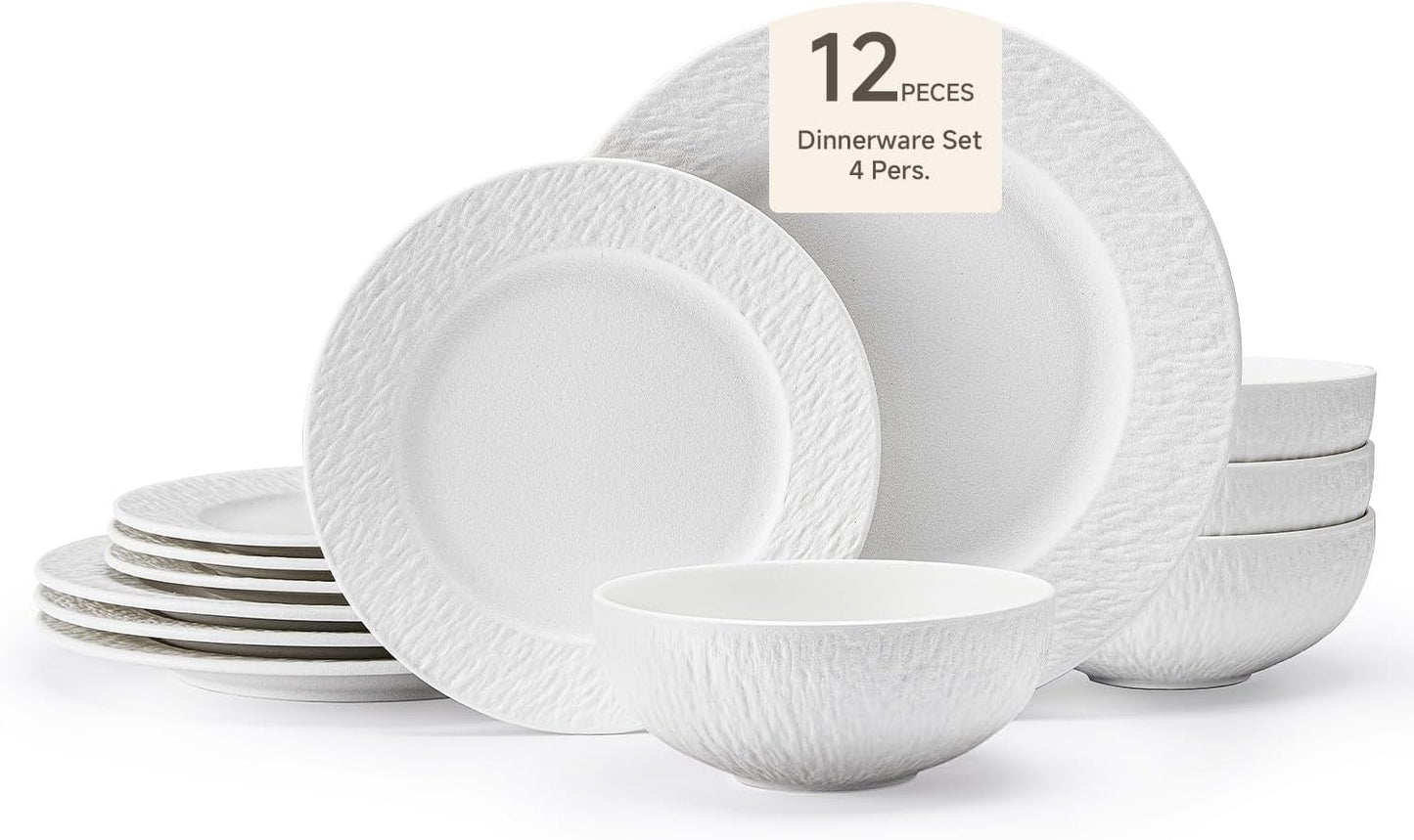 Set 12 piezas vajilla porcelana patrón mármol mate