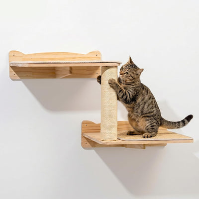 Estantes para gatos 2 niveles con poste rascador de sisal