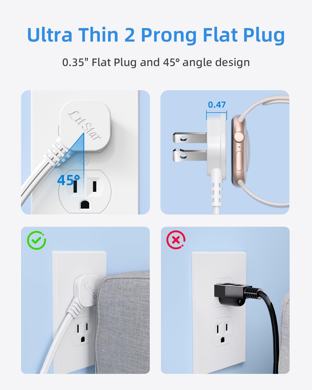 Cable extensión enchufe plano 3ft 2 clavijas 3 salidas
