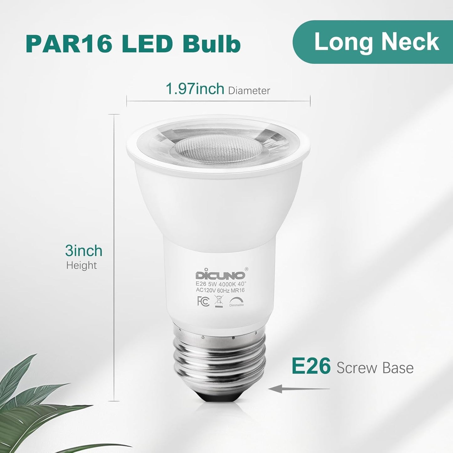 Bombilla LED PAR16 regulable cuello largo 5W 4000K E26 set 6
