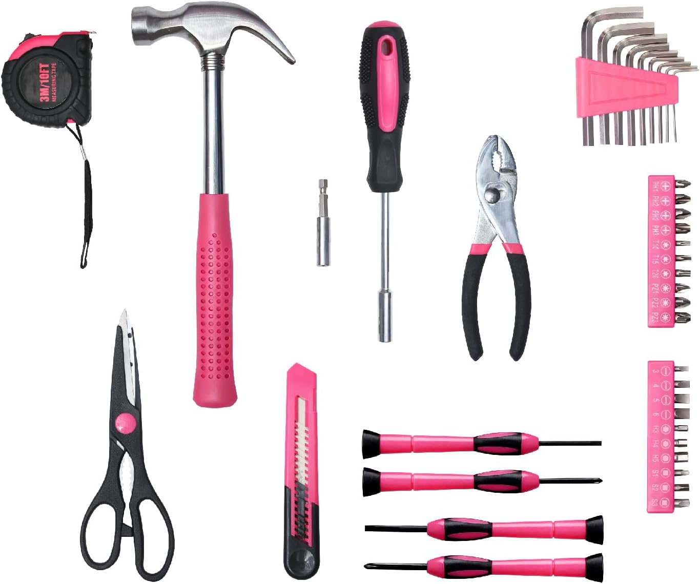 Kit 39 Pzas herramientas rosadas multiusos para el hogar