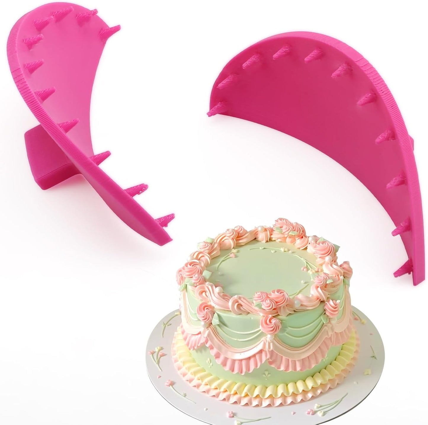 Juego de 2 herramientas de decoración de pasteles con guía de arco y plantilla de volantes