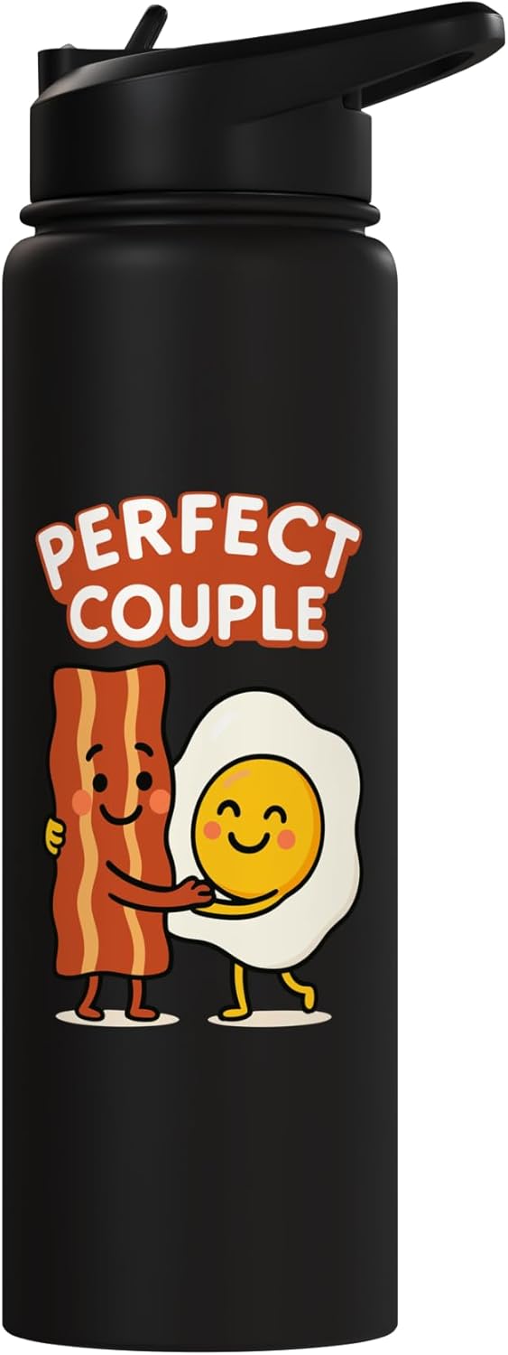 Botella de agua acero inoxidable con diseño de bacon y huevo