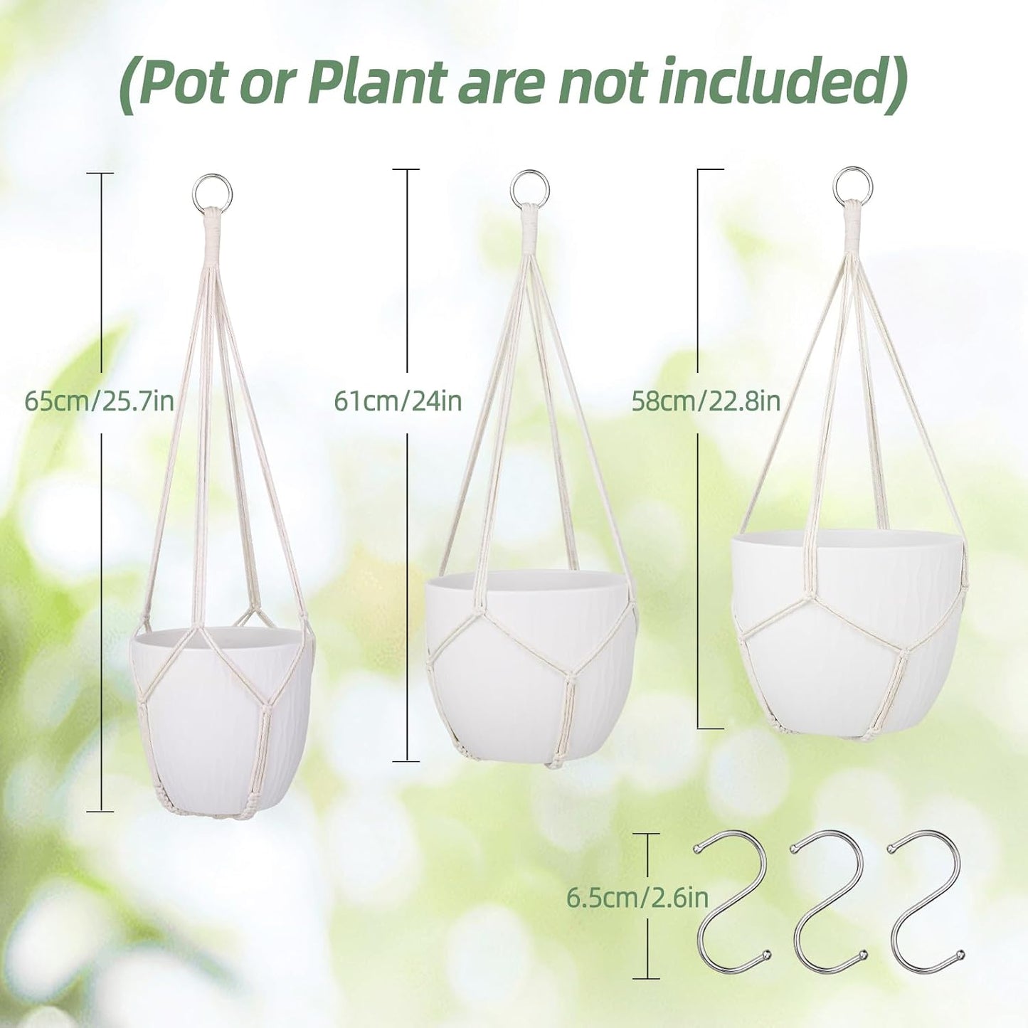 3 Colgadores Macramé para Plantas con 3 Ganchos Decoración Bohemia