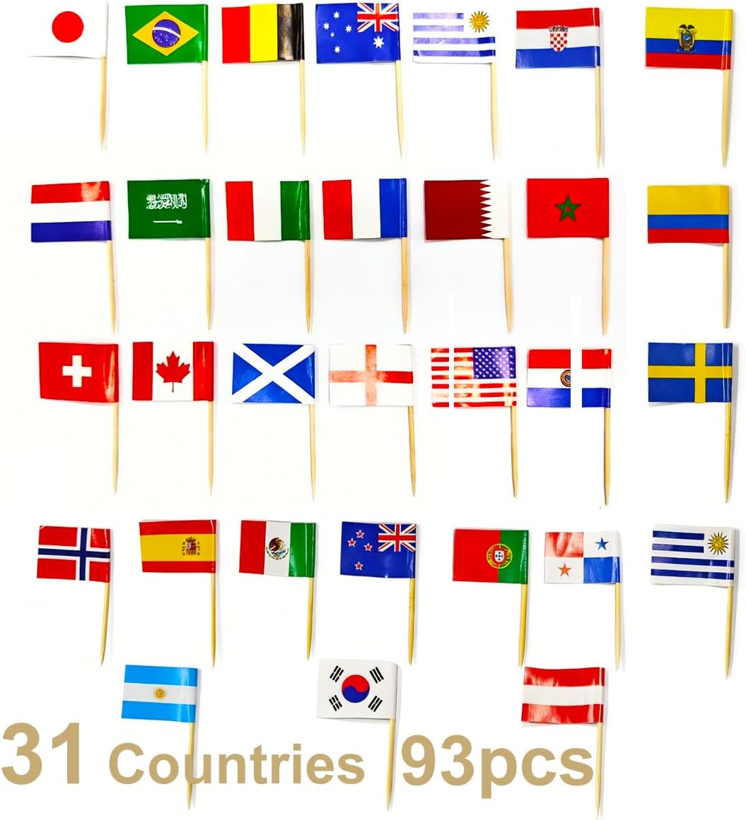 93 Mini Banderas Bambú para Cupcakes 31 Países