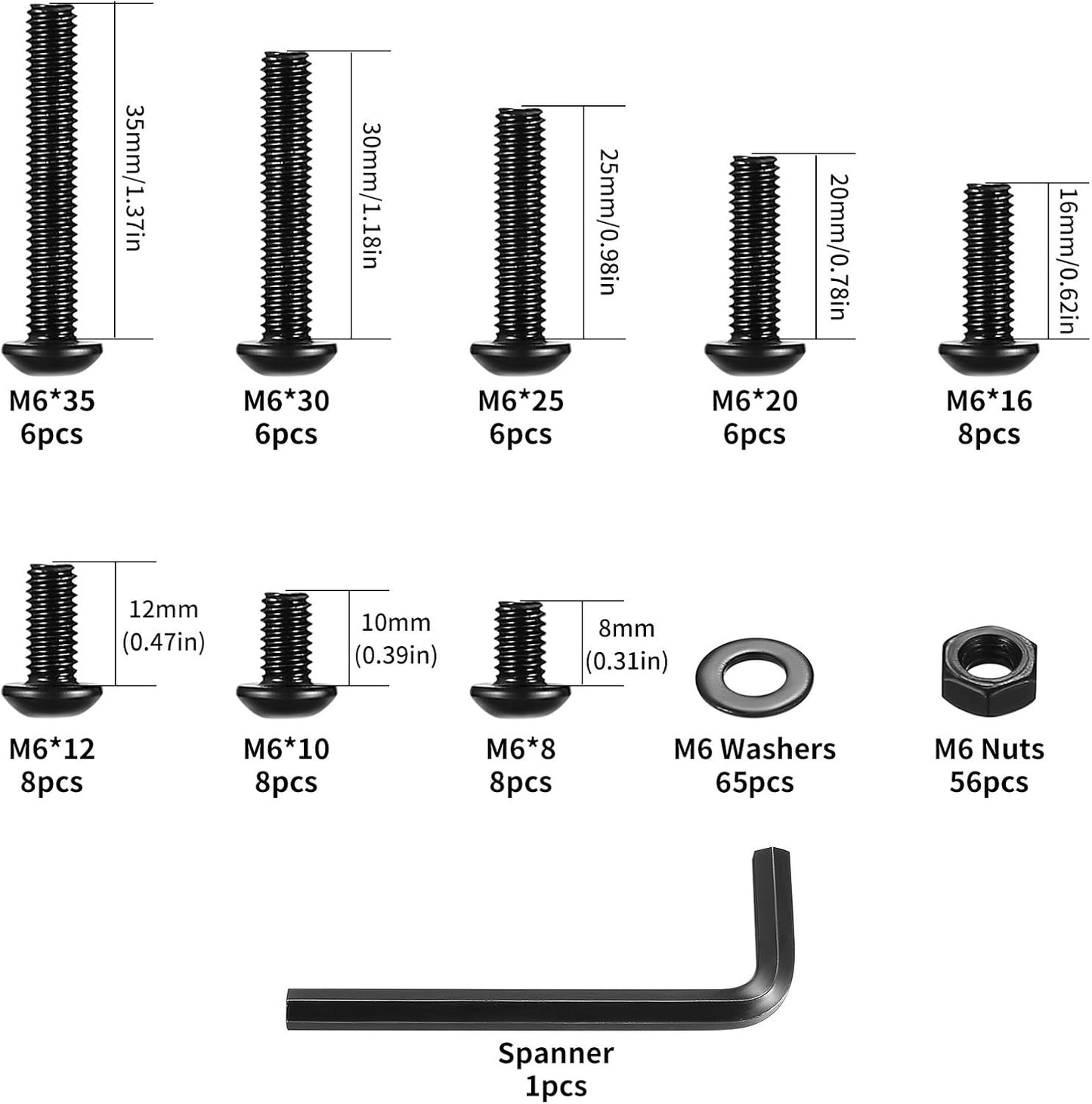 Kit surtido tuercas métricas M6 cabeza botón hexagonal