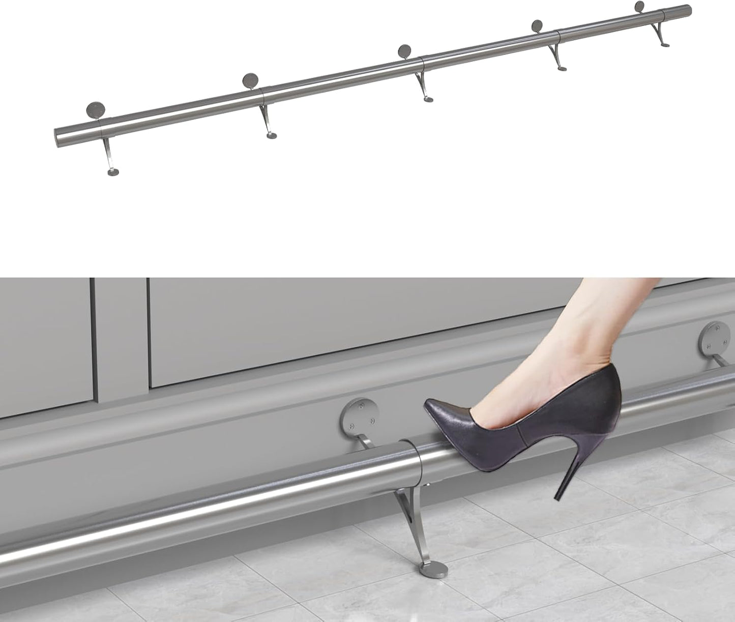 Kit riel pie barra 4-8ft acero inox completo con soportes