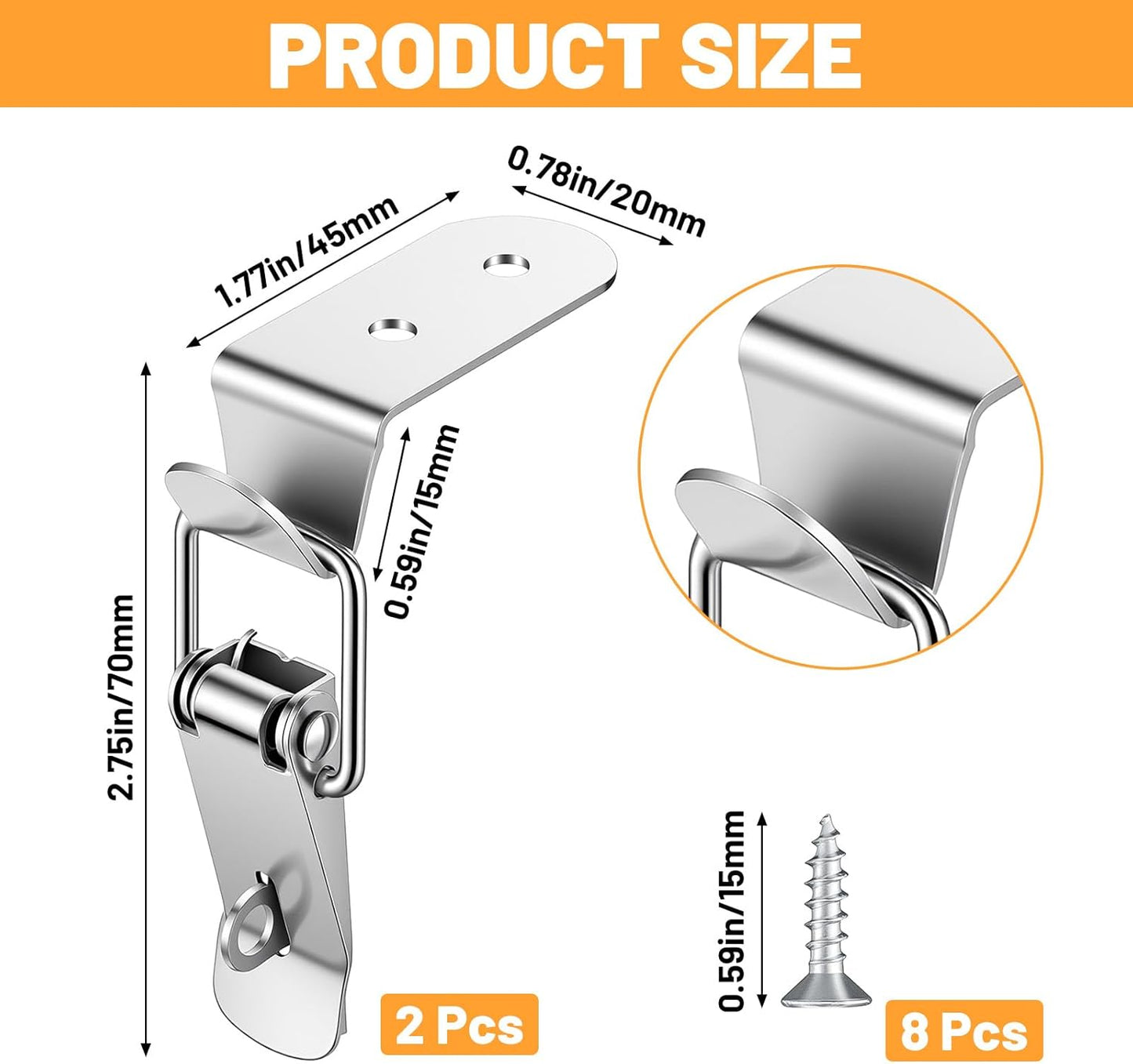 Pestillo 90 grados acero inox set 2 para caja herramientas