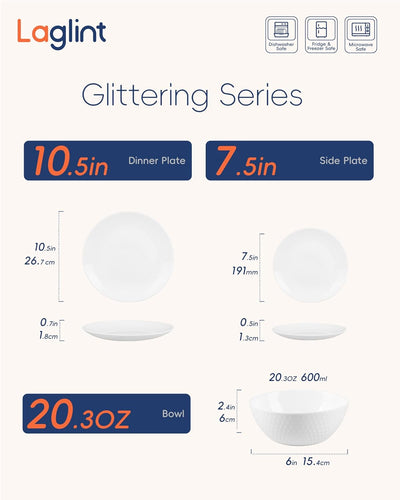 Set 18 Pzas Vajilla Cristal Ópalo Geométrica Blanca