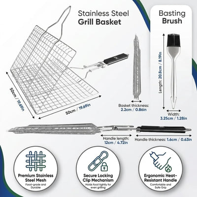 Cesta barbacoa acero inox mango desmontable para pescado carne
