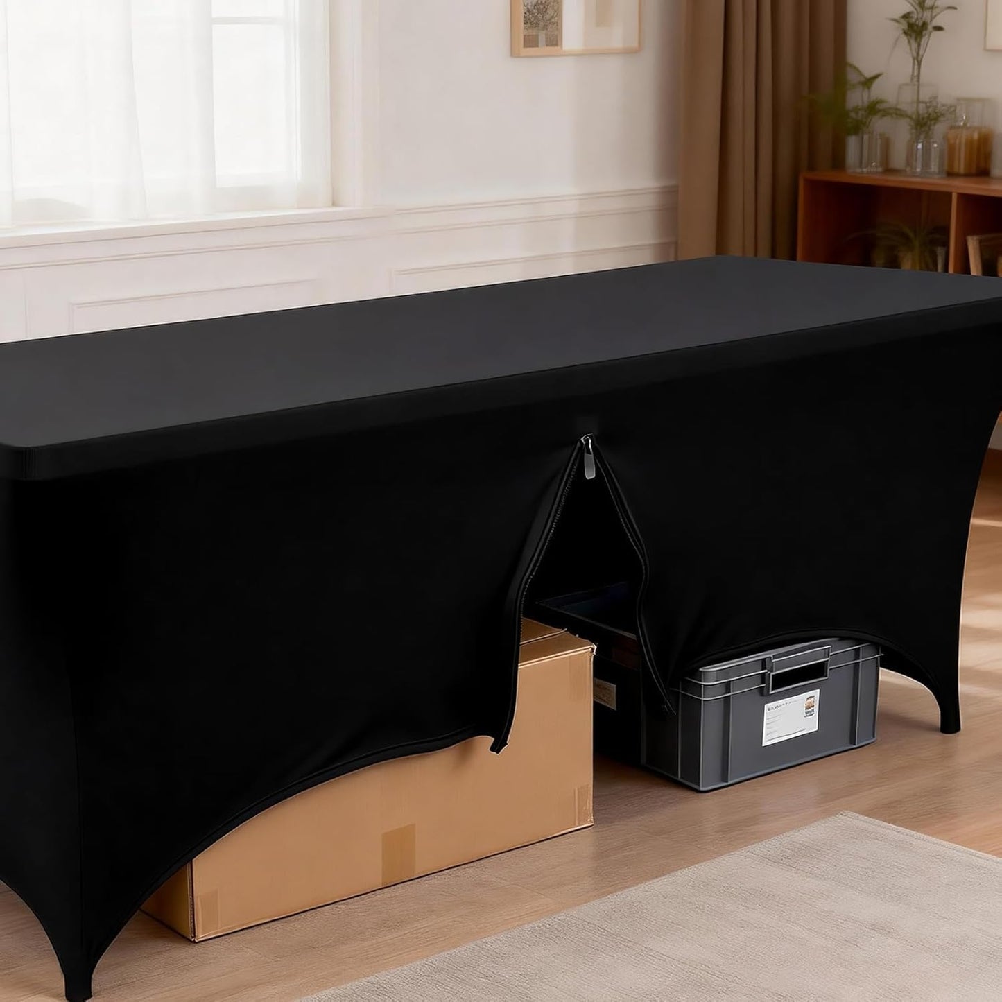 Mantel ajustable de elastano con cremallera rectangular sin arrugas para fiestas bodas y banquetes color negro
