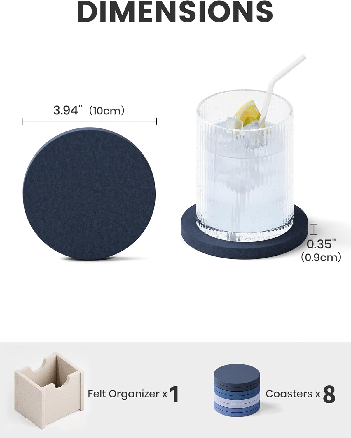 Juego de 8 posavasos de fieltro absorbente resistente al calor para mesa de café