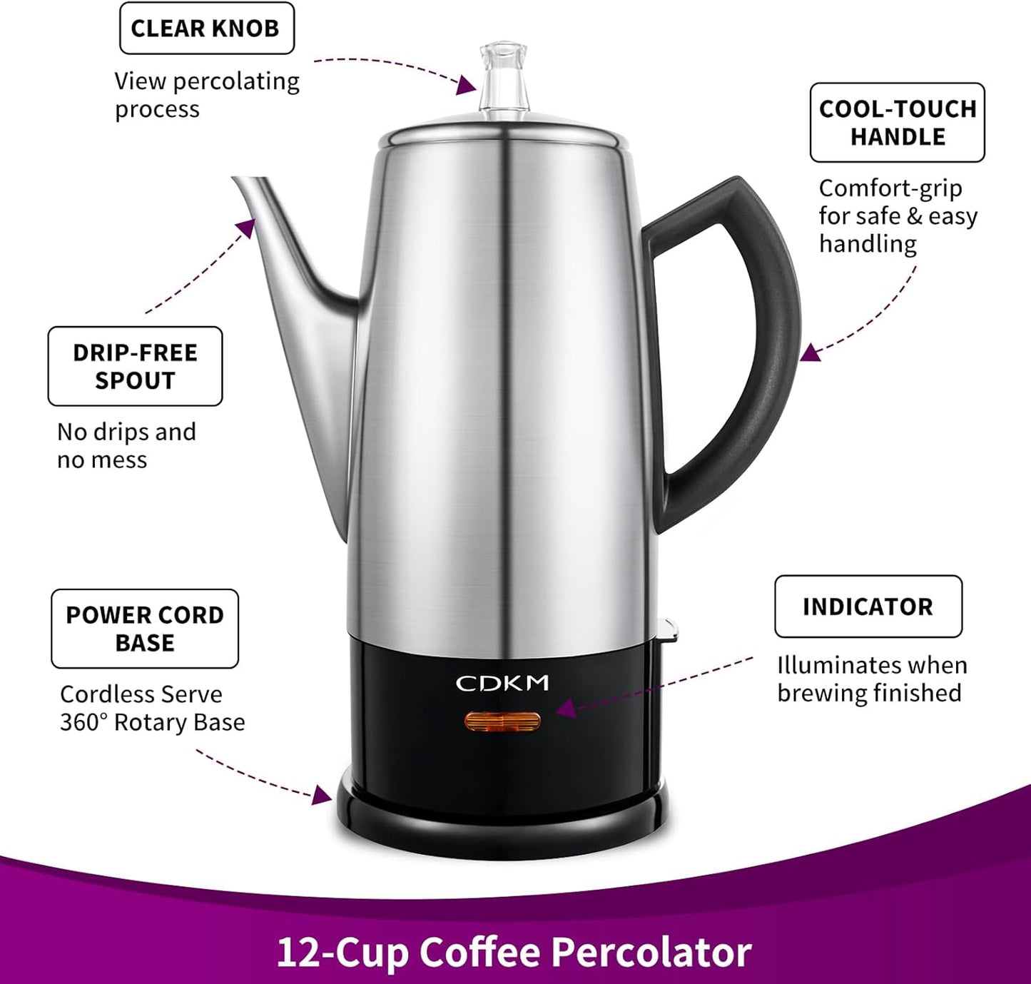 Percolador acero inox 12 tazas mant. caliente cepillado