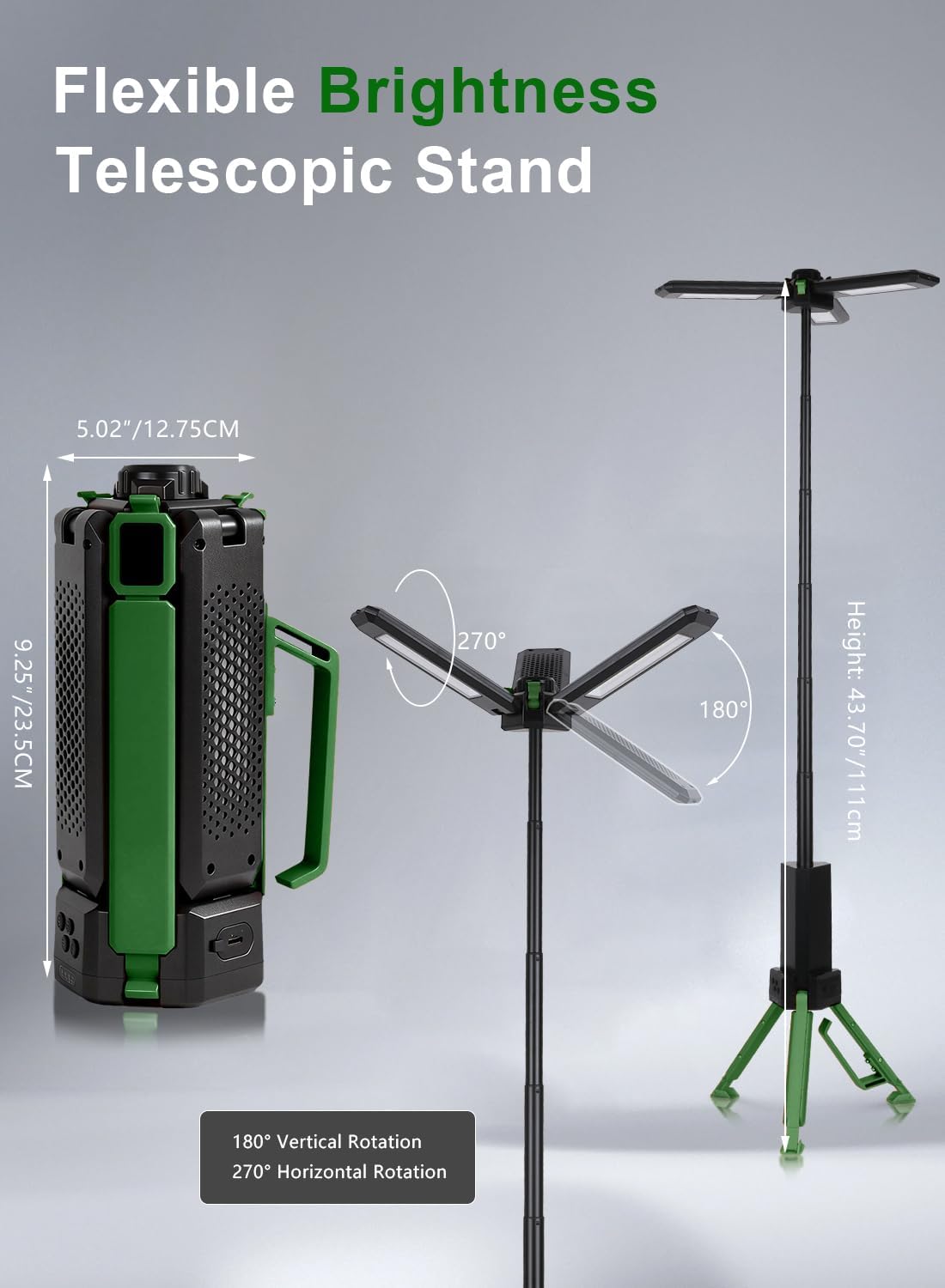 Luz campamento recargable 15000mAh con trípode ajustable verde