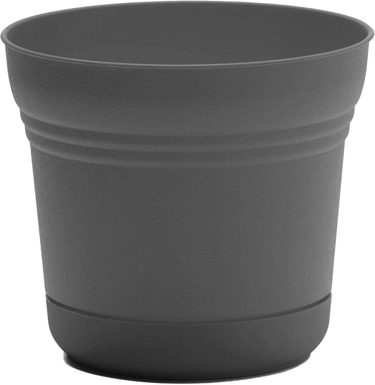 Maceta redonda plástico duradero 12pulg color carbón con bandeja
