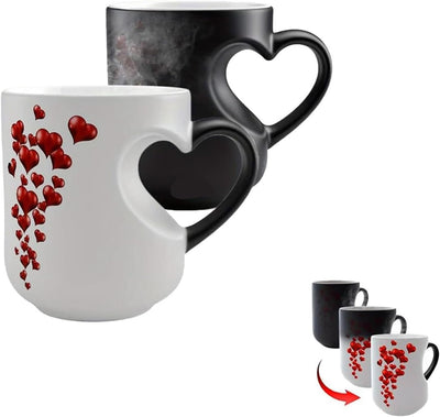 Taza termocrómica en forma de corazón que cambia de color, regalo para parejas