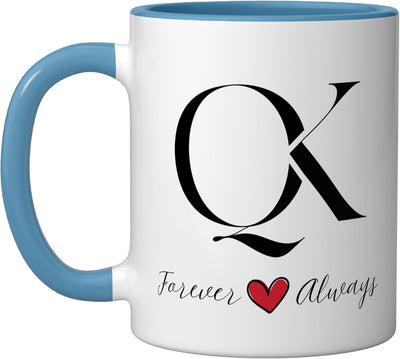 Taza cerámica para parejas K & Q azul/blanco