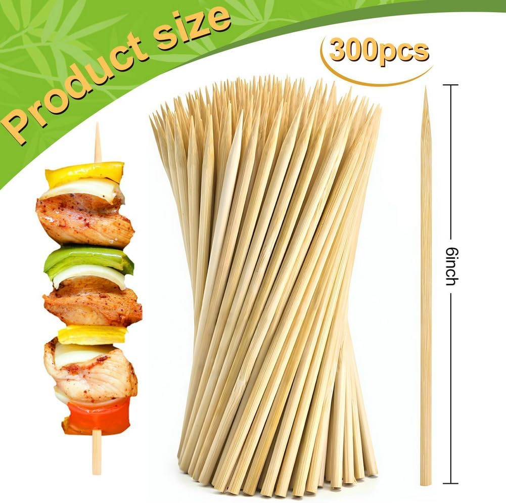 300 Pinchos Bambú 6pulg para Aperitivo Barbacoa