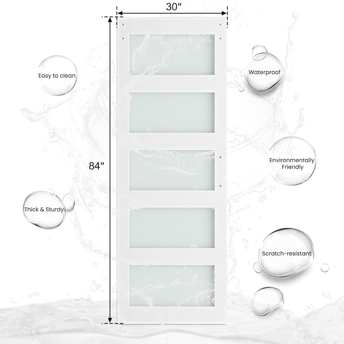 Puerta granero vidrio 30x84pulg 5 paneles PVC blanco