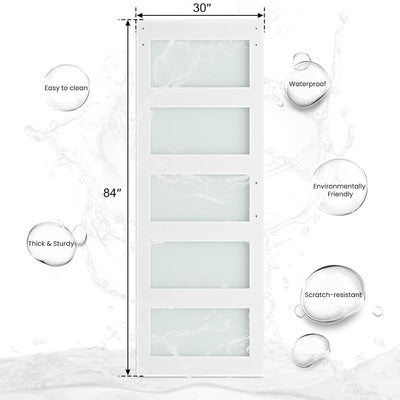 Puerta granero vidrio 30x84pulg 5 paneles PVC blanco