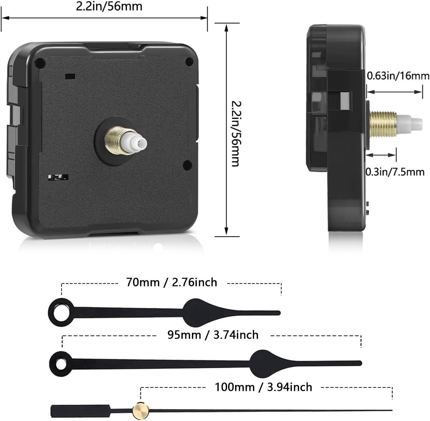 Reloj pared cuarzo silencioso eje 0.63pulg