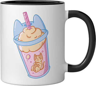Taza de té cerámica kawaii para gatos con dibujo de felino negro y blanco
