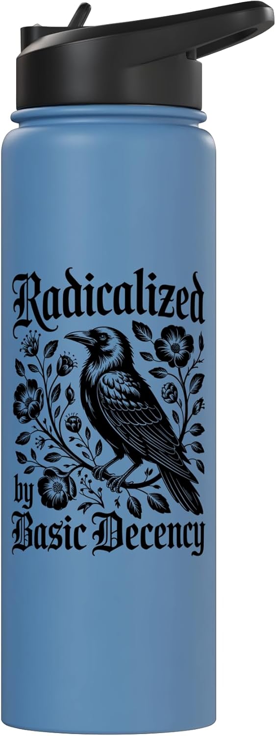 Botella de agua aislada estampado cuervo floral acero inoxidable