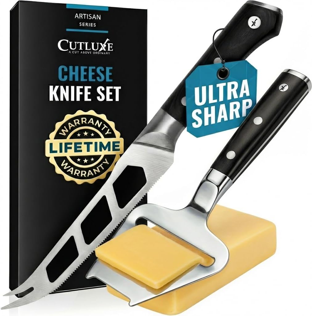 Juego de cuchillos de queso y pan Cutluxe con rebanador