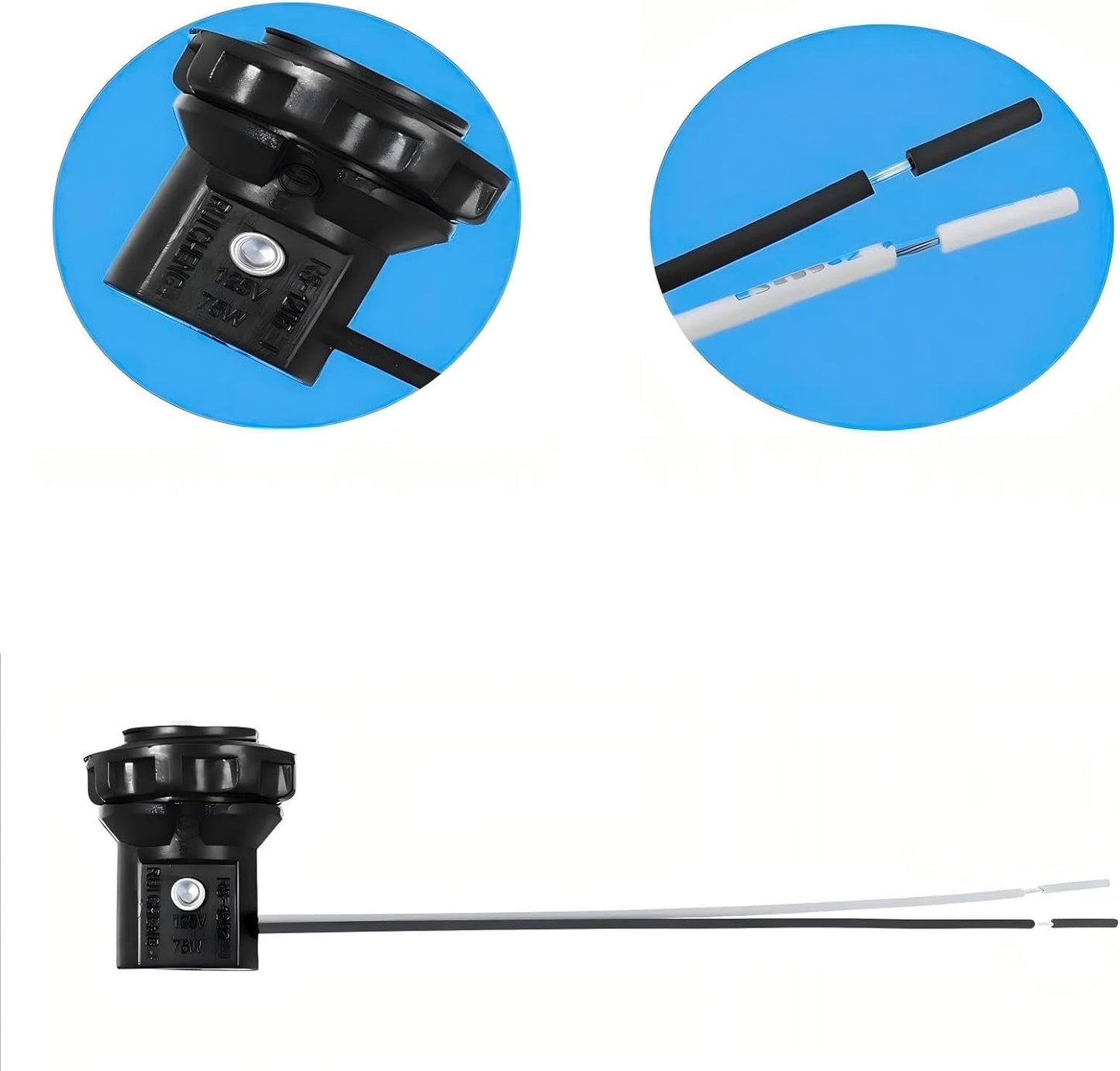 Enchufe E12 con cables 6pulg anillo roscado fenólico 75W
