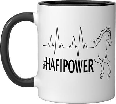 Taza cerámica Hafipower Heartbeat Haflinger negra/blanca