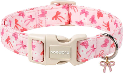 Collar rosa para perro hembra ajustable con estampado corbatín