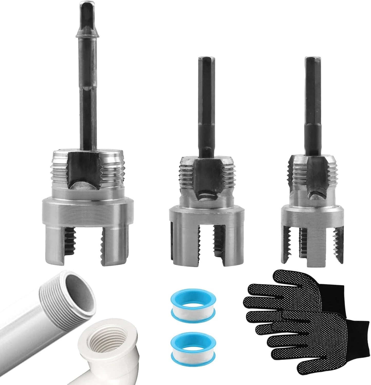 Kit 3 herramientas roscar PVC 1/2-1" comp taladro