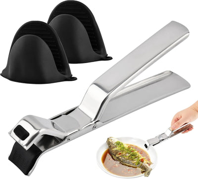 Pinzas para placa caliente con guantes de horno de acero inoxidable