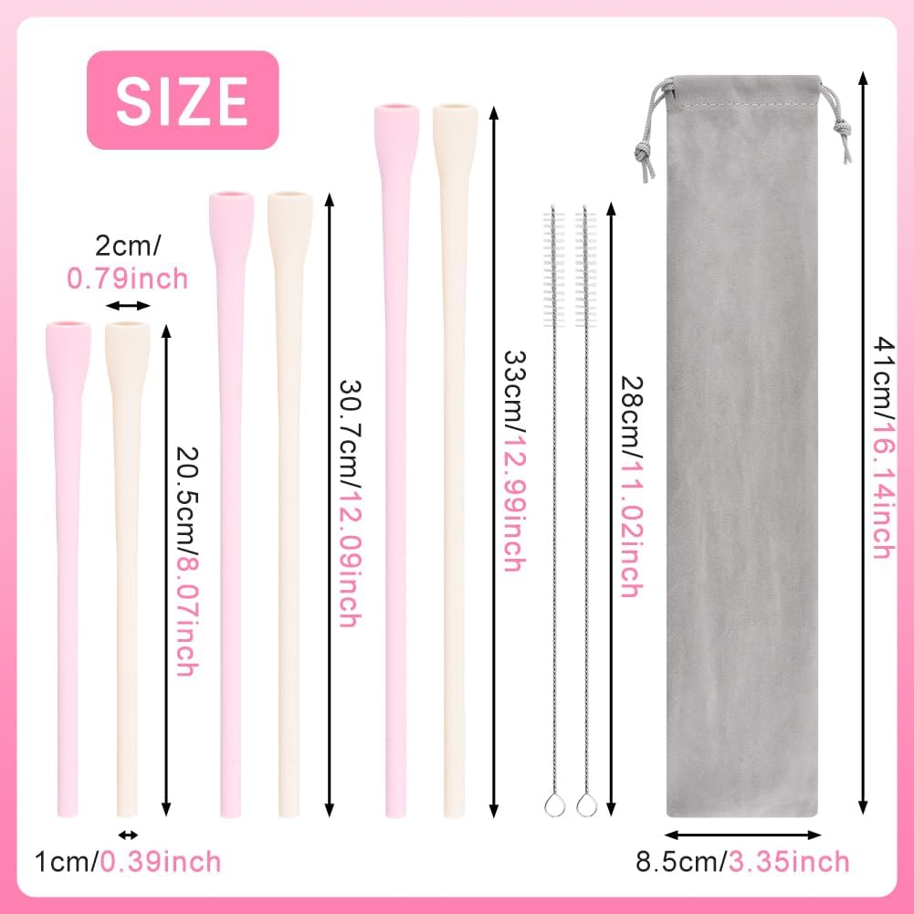 6 Popotes Silicona Antiarrugas 20/30/40oz Rosa