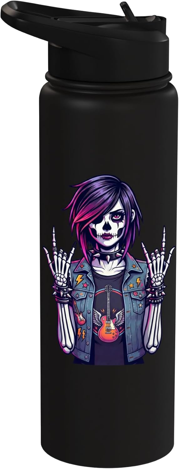 Botella de agua acero inoxidable goth skeleton rock punk skull art