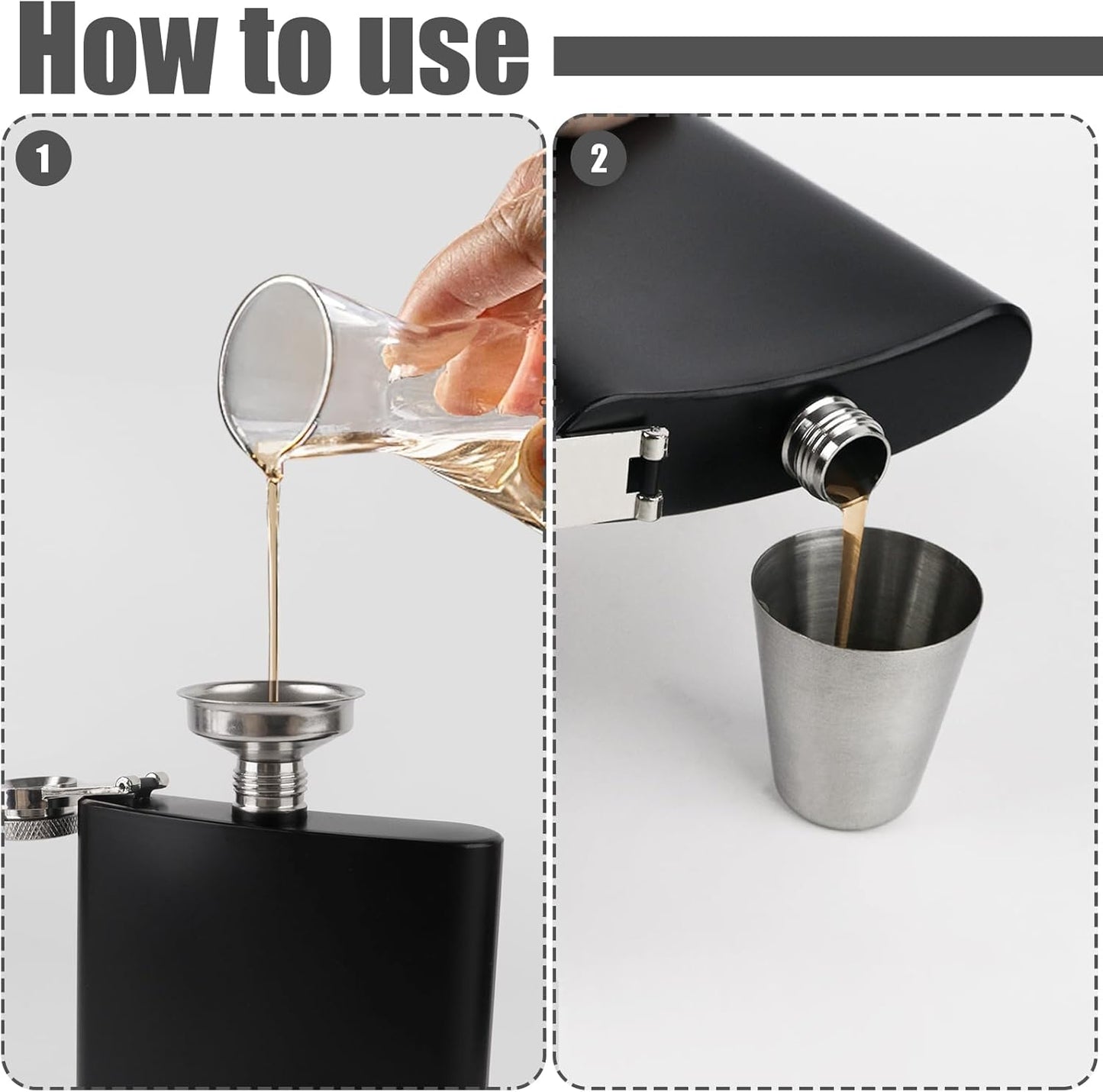 Pack 2 Frascos Acero Inox Negro Mate 8oz Con Embudos Taza
