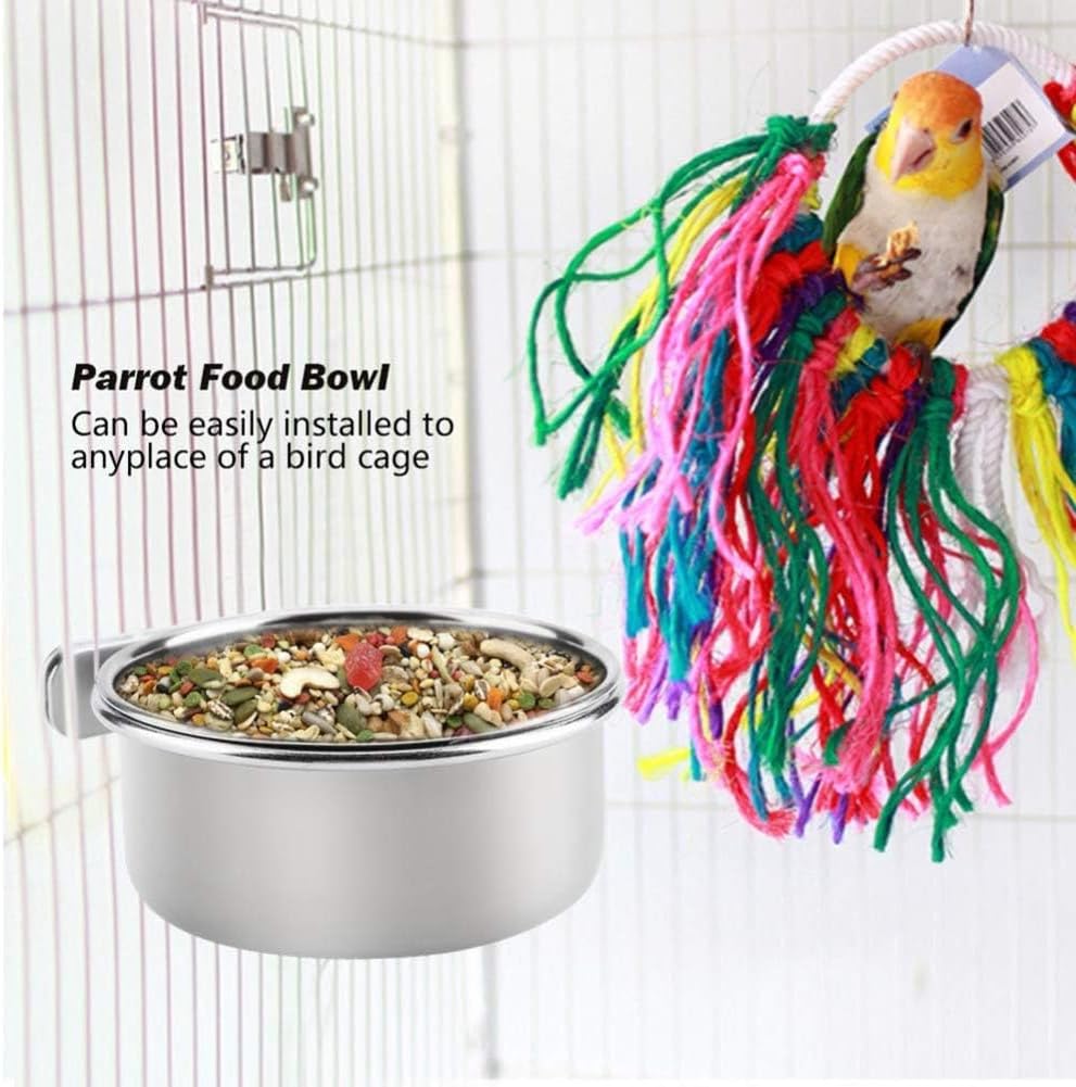 2 Tazas Alimentación Loro Acero Inox con Soporte