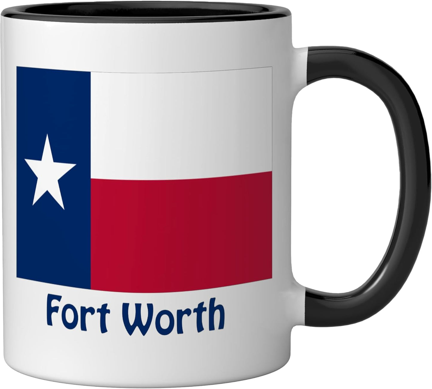 Taza de cerámica bandera Fort Worth Texas negro y blanco