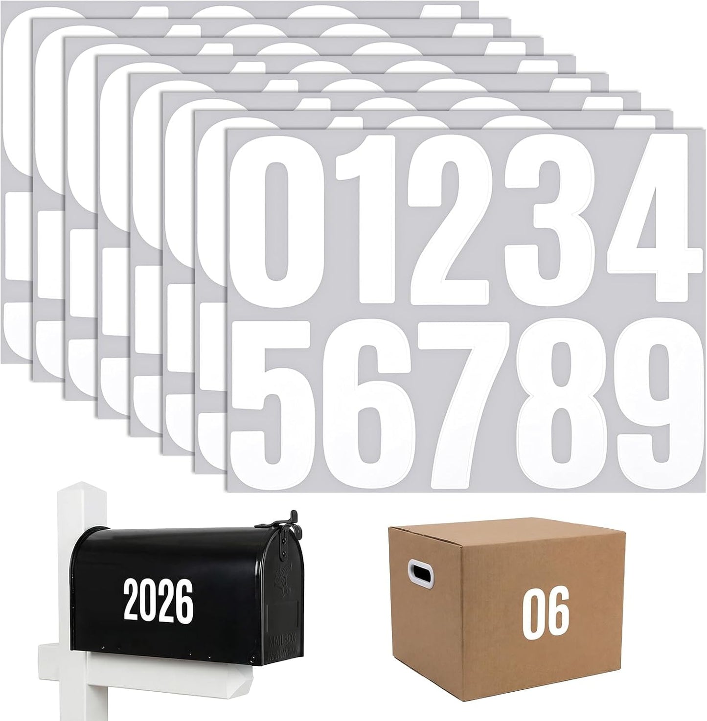 8 Pzas Adhesivo Números Mailbox 4pulg 0-9 para Puerta
