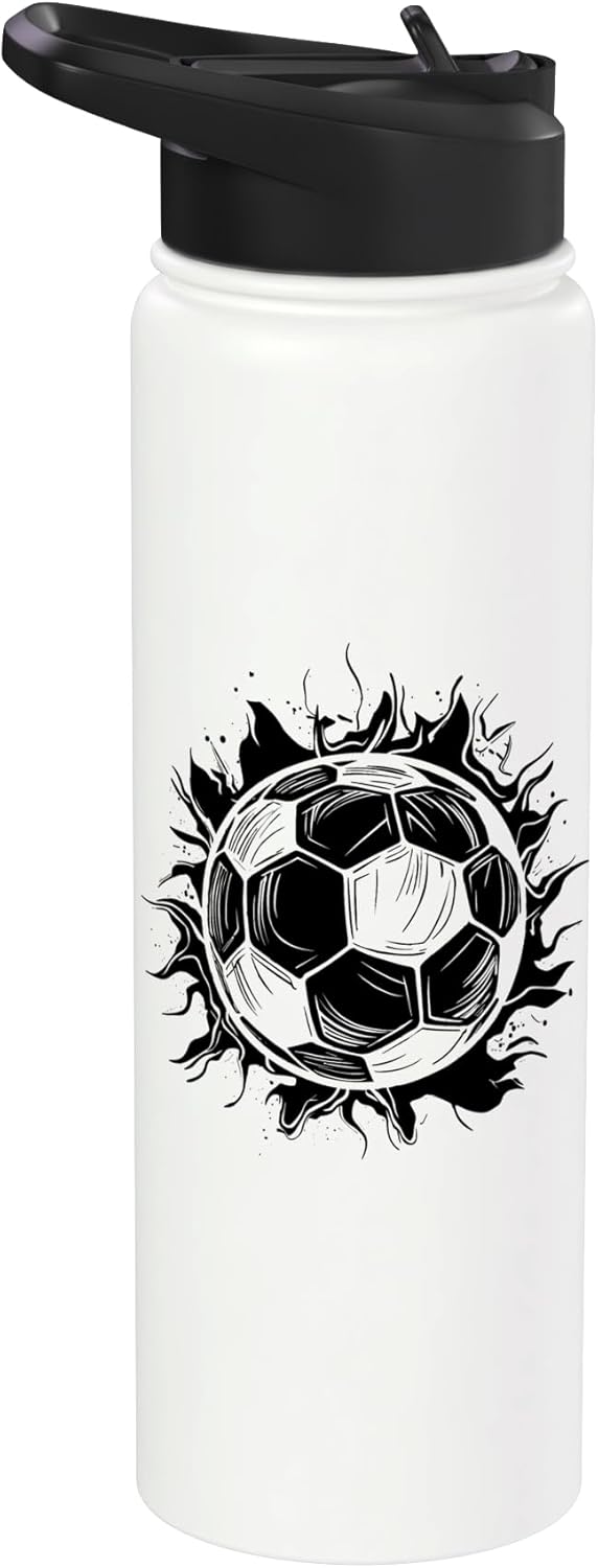 Botella de agua aislada de acero inoxidable Soccer Ball Sketch