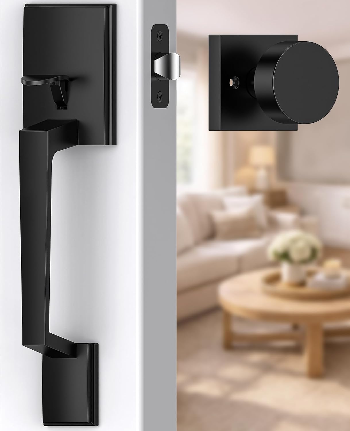 Manija puerta delantera negro mate perilla moderna ajustable