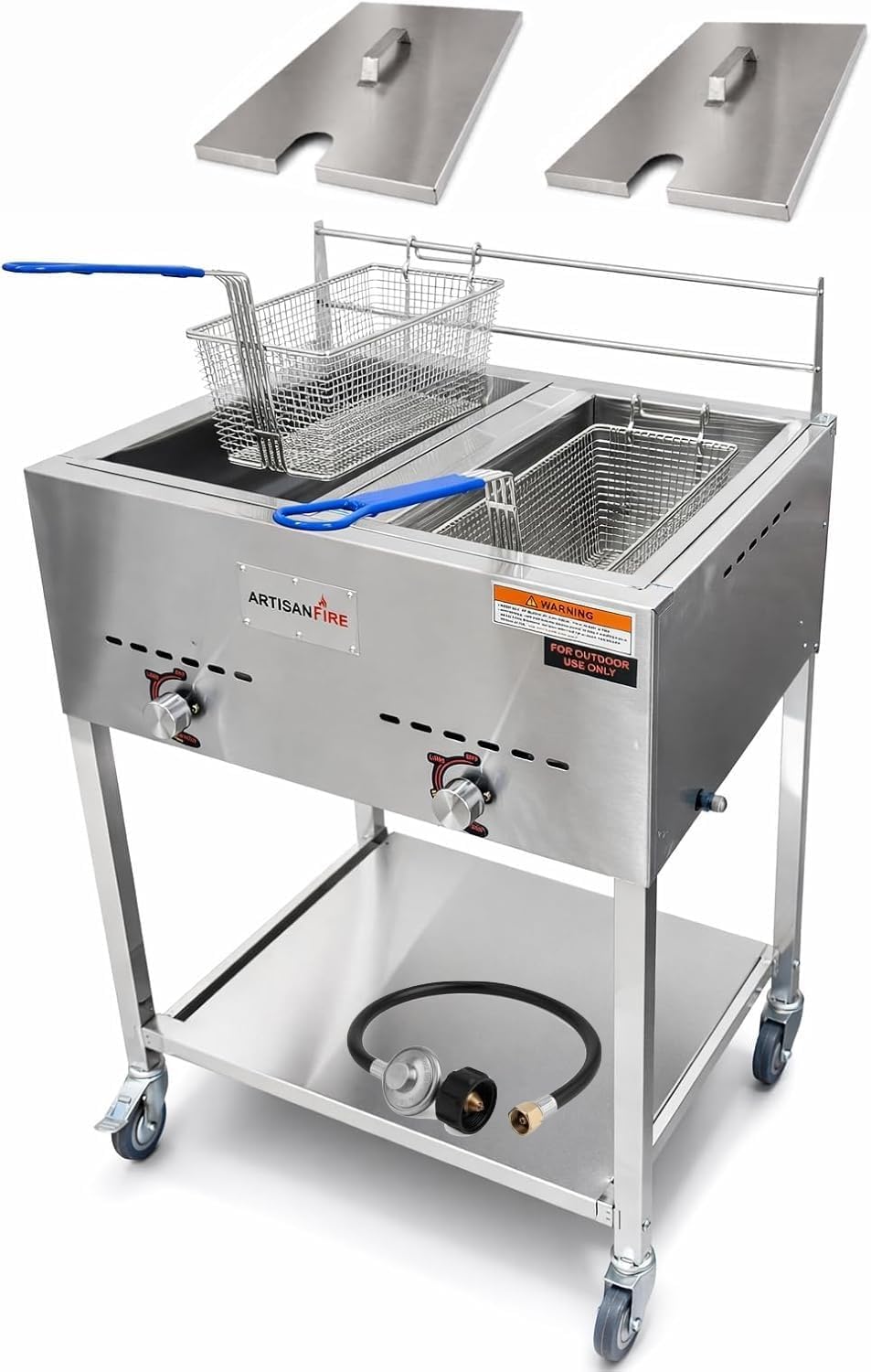 Freidora comercial acero inox 7gal 2 cestas propano con termometros