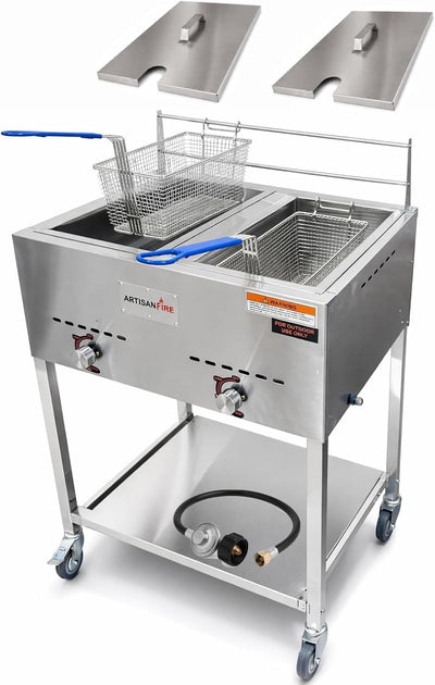 Freidora comercial acero inox 7gal 2 cestas propano con termometros