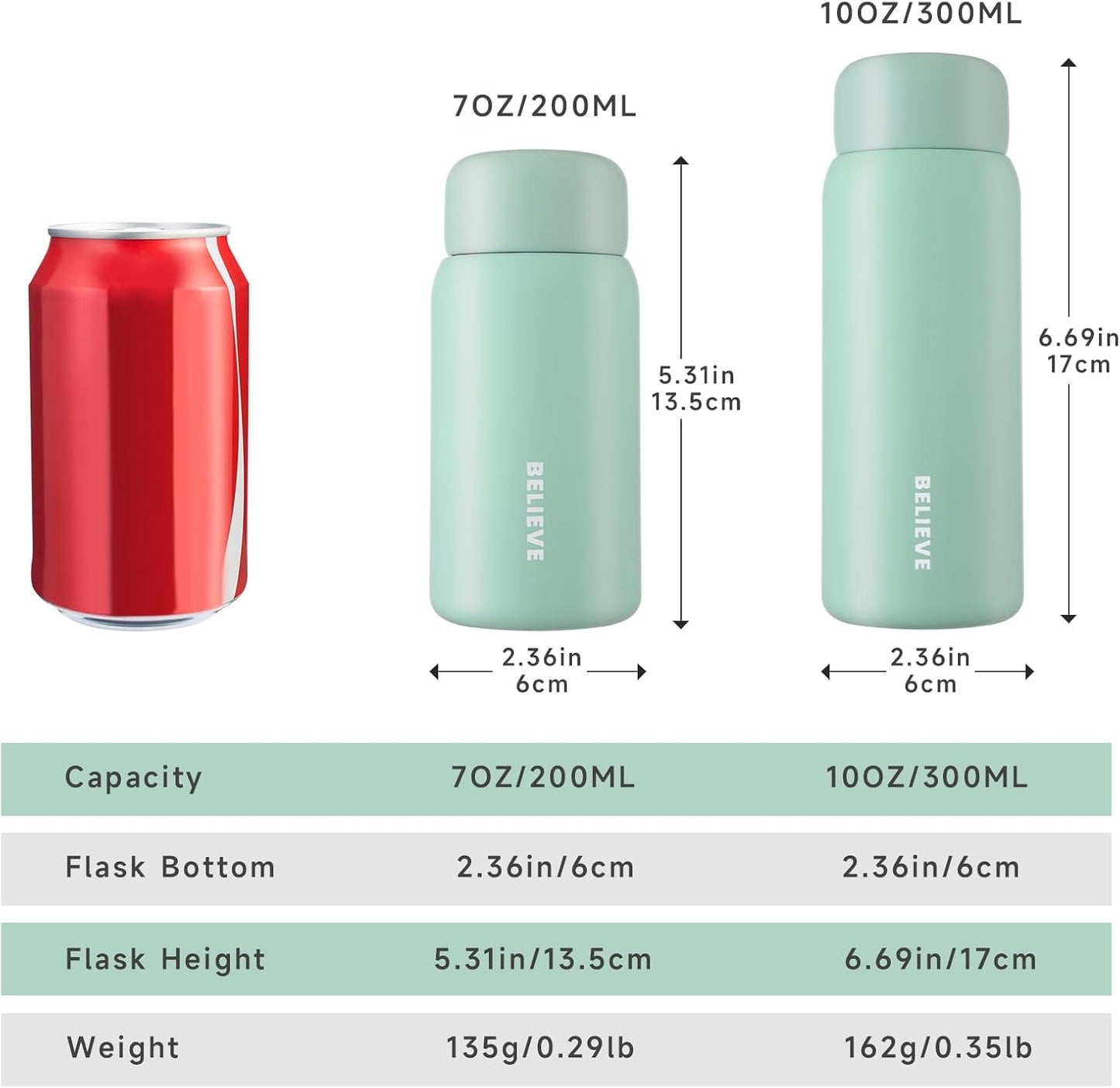 Botella de agua pequeña aislada 7 oz para bebidas calientes y frías