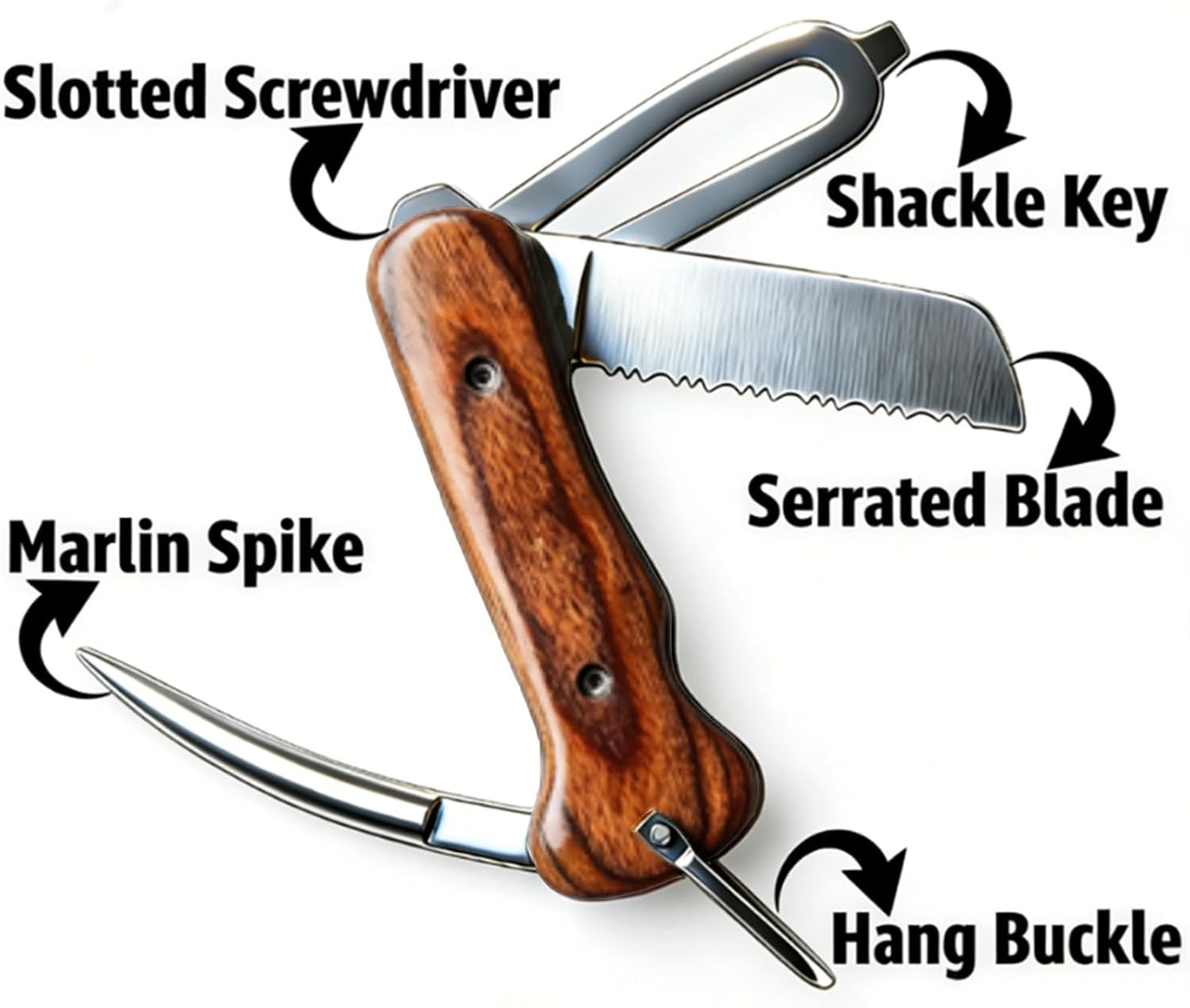 Cuchillo multiherramienta acero inox madera 5.9pulg