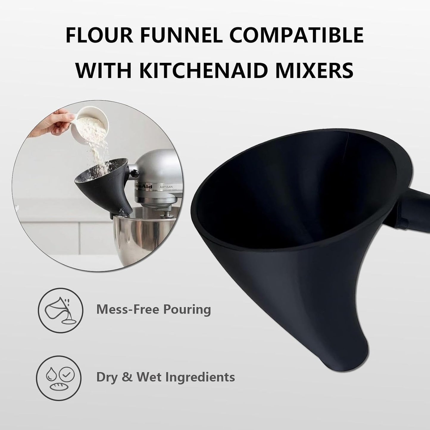 Embudo de harina compatible KitchenAid sin ensuciar con soporte inclinado 4.5 y 5 cuartos