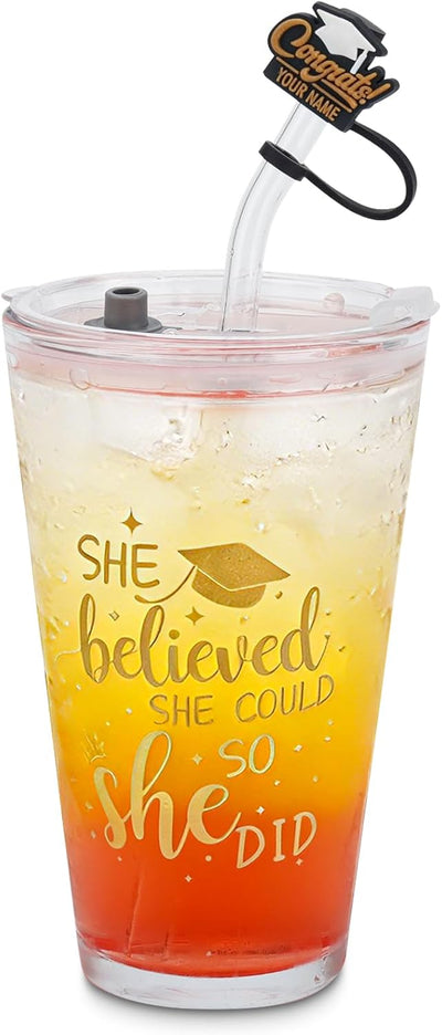 Vaso graduación 16oz con tapa popote taza café helado reutilizable